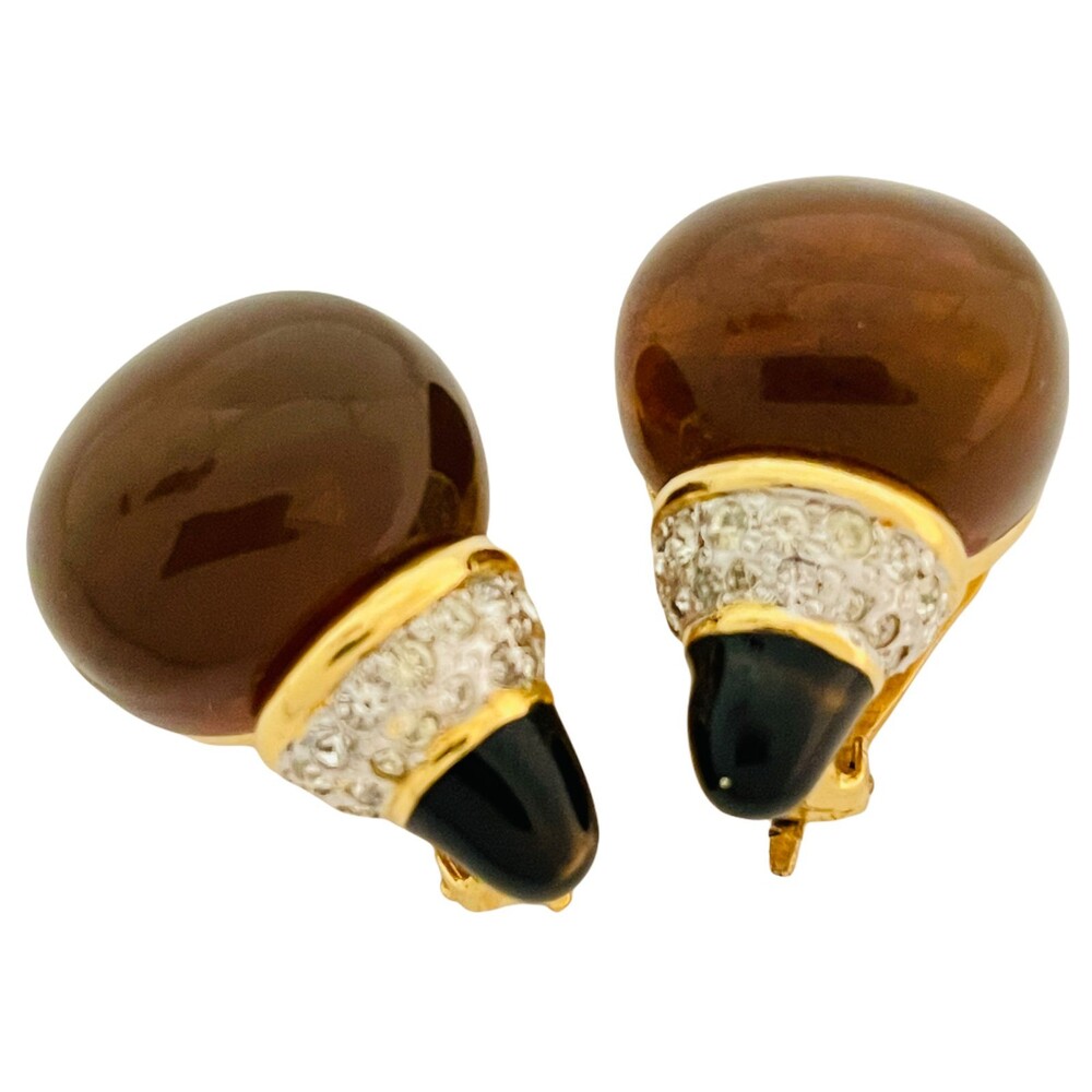 Vintage REPLICA gold rhinestone designer runway clip on earrings
